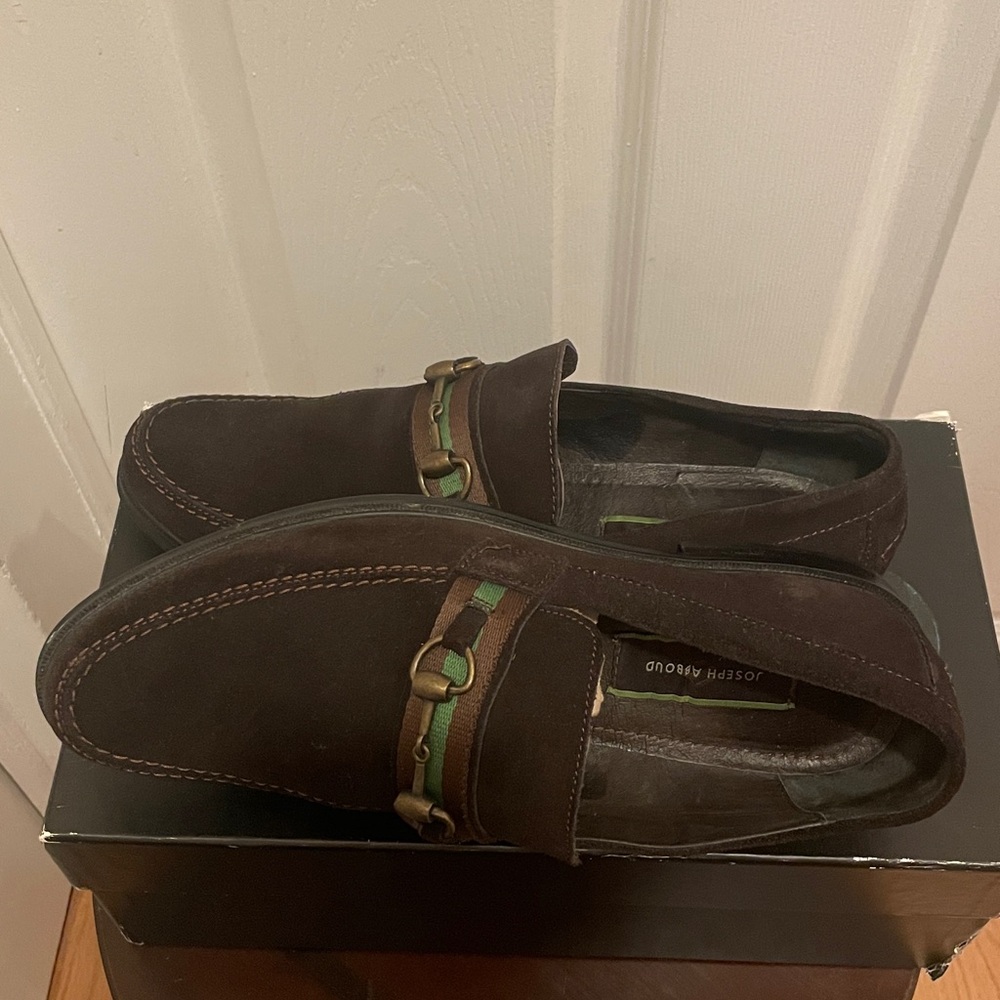 JOSEPH ABBOUD LOAFERS size 10 DARK BROWN with Green Accents - Picture 2 of 5